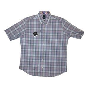 NWT Men's Short Sleeve Button Down TailorByrd Pink Blue Size Large